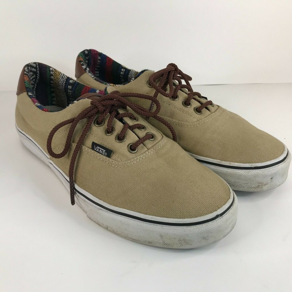 Vans Era Tan Khaki Leather Men's 9 Lace Up Sneaker Shoe Canvas Skate